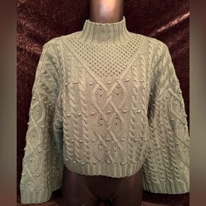 MISA NWT Women’s Cropped Hunter Green Wool Knit Sweater. Size S. D-09